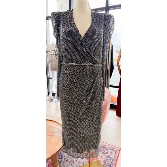 NWT SZ 16 Mac Duggal Beaded Puff Sleeve Sheath Dress 93674
